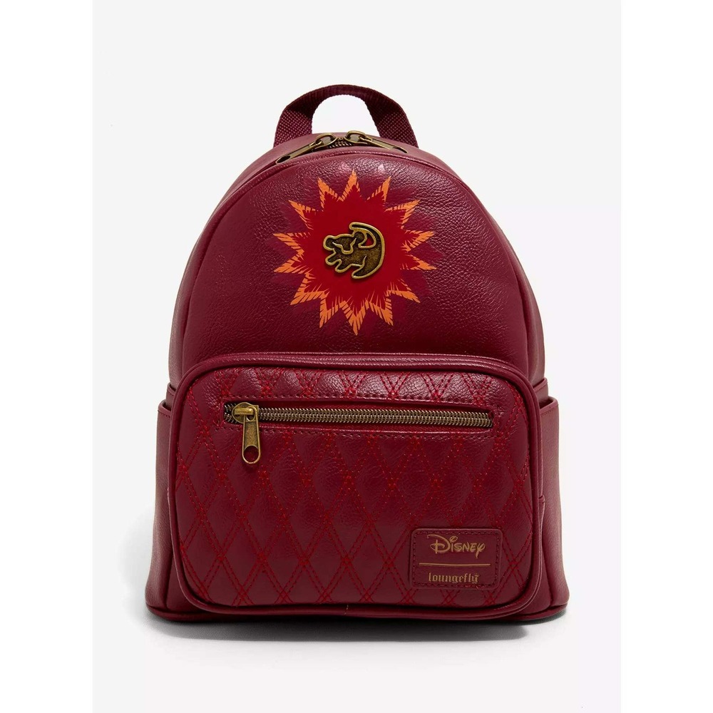 Loungefly Disney Lion King Simba Maroon Faux Leather Quilted Mini Backpack red